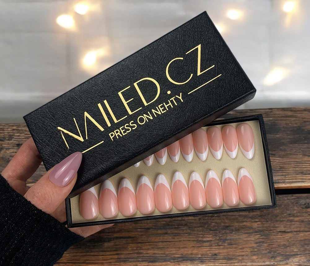 🎁 French Tip - Dlouhé Almond | DELUXE BOX 24ks nehtů