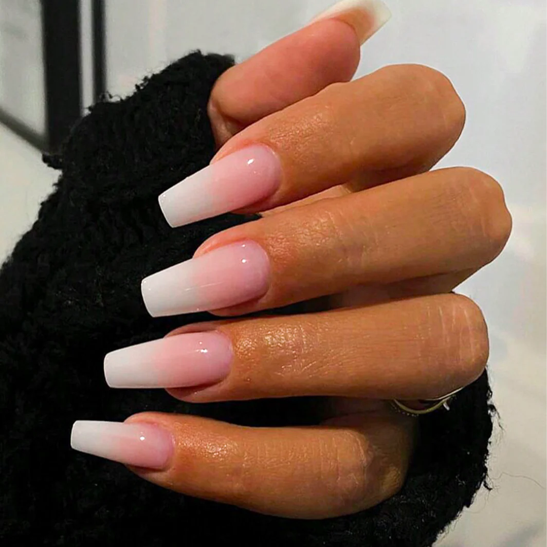 Baby Boomer press on nehty střední ballerina - french ombre světle růžové